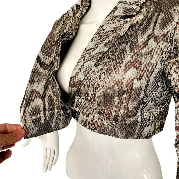 Shein Brown Ivory Metallic Cropped Jacket Short Top Polyester Womens Size Medium - Picture 3 of 9